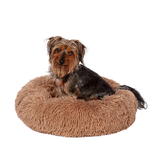 Danish Design Essentials Fluffy Donut Beige Dog Bed – Calming Plush Nest Bed