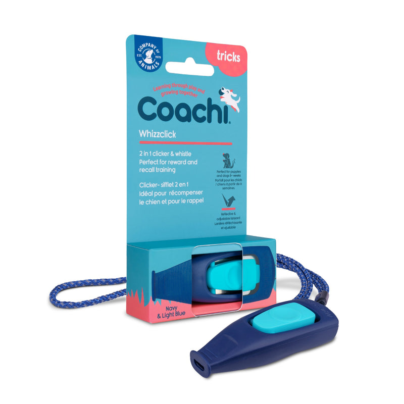 Load image into Gallery viewer, Coachi Whizzclick training clicker in light blue and navy for dogs
