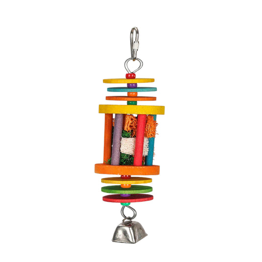 Rainbow Stack Foraging Cylinder – A colourful, interactive bird toy that encourages foraging behaviour and mental stimulation for birds.