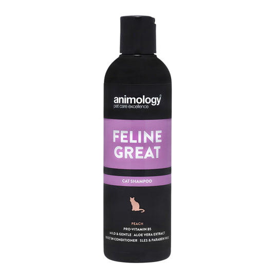 Animology Feline Great Peach Shampoo 250ml bottle, gentle peach-scented shampoo for cats