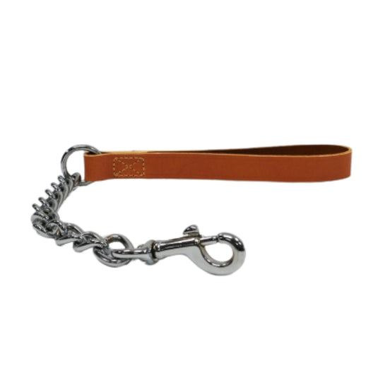 Ancol Heavy Tan Leather Chain Lead 50 cm, extra-heavy metal chain lead with tan leather handle for dogs