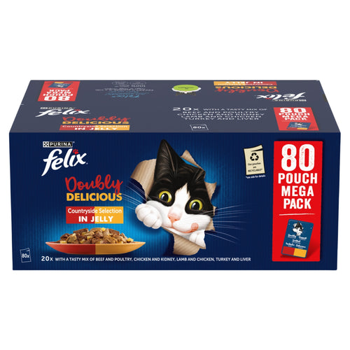 Felix Doubly Delicious Countryside Selection in Jelly – 80 Pouches of 85g Wet Cat Food