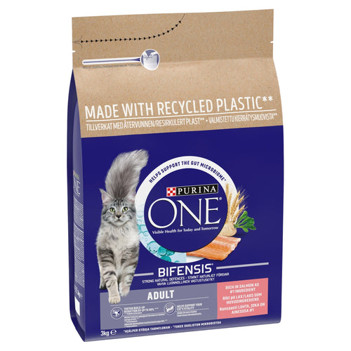 Purina ONE Adult Salmon Dry Cat Food 3kg – Complete Nutrition for Adult Cats