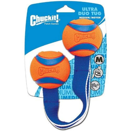 Chuckit! Ultra Duo Tug Dog Toy – Tough Tug and Fetch Toy with High-Bounce Balls