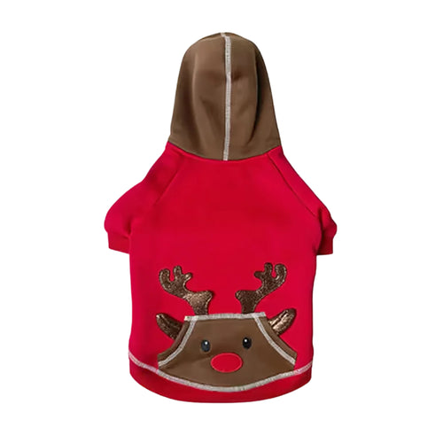 Red Reindeer Christmas Dog Sweater with festive reindeer design