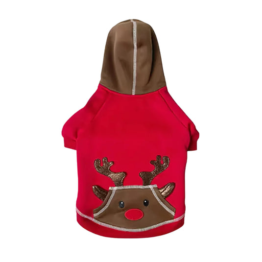 Red Reindeer Christmas Dog Sweater with festive reindeer design