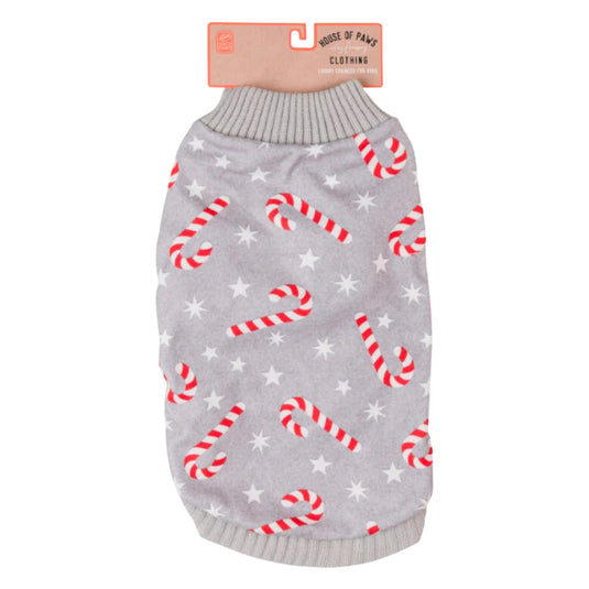 House of Paws Candy Cane Fleece Dog Jumper in Medium