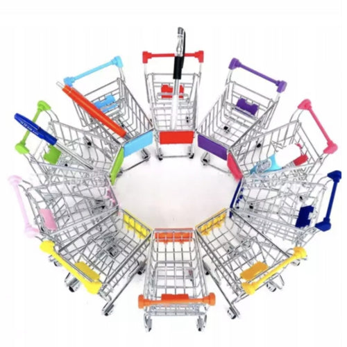 Mini shopping cart toy for small birds in assorted colours – Pet La La enrichment accessory