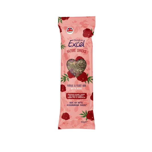 Burgess Excel Forage and Feast Hay Bar with Rose for rabbits, guinea pigs, and chinchillas