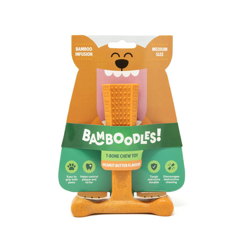 Load image into Gallery viewer, Bamboodles Peanut Butter T-Bone Bamboo + Nylon Durable Easy-Grip Dog Chew
