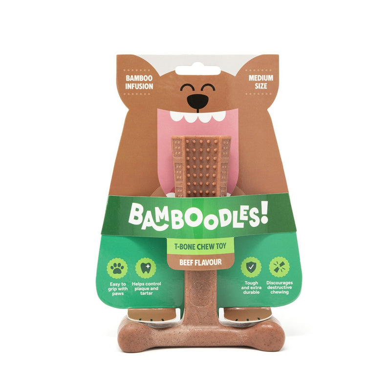 Load image into Gallery viewer, Bamboodles Beef 'T-Bone' Bamboo &amp; Nylon Durable Easy-Grip Dog Chew Toy
