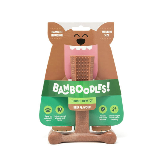 Bamboodles Beef 'T-Bone' Bamboo & Nylon Durable Easy-Grip Dog Chew Toy