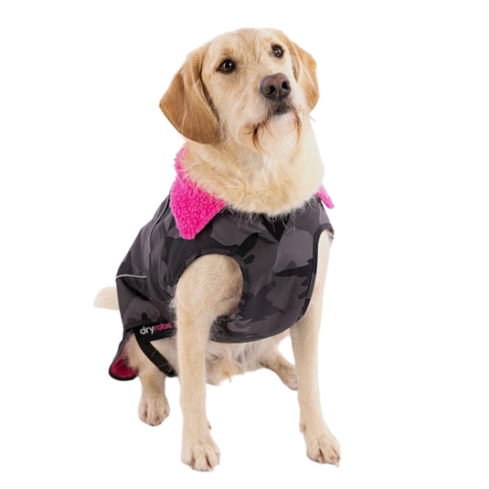 Dryrobe Black Camo and Pink Dog Coat
