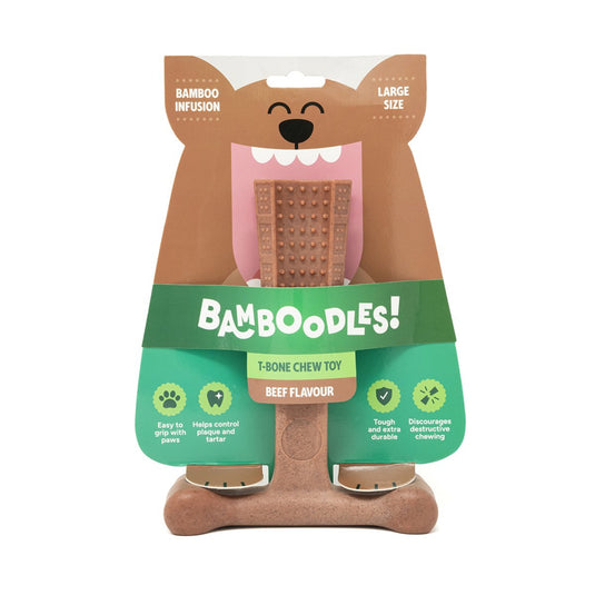 Bamboodles Beef 'T-Bone' Bamboo & Nylon Durable Easy-Grip Dog Chew Toy
