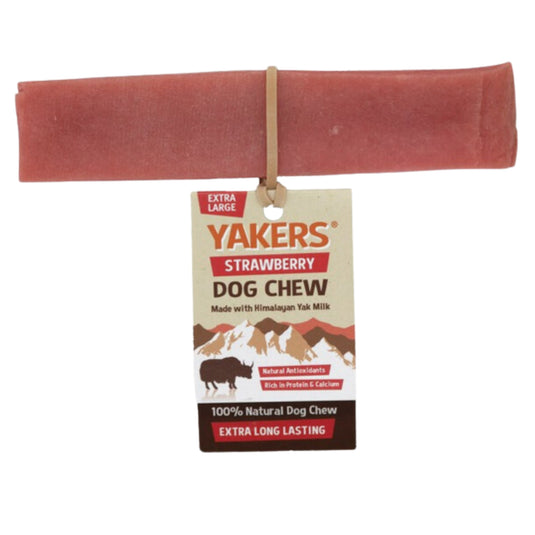 Yakers Strawberry Dog Chew – Natural Himalayan yak milk chew infused with apple flavour, long-lasting and perfect for dog dental health.