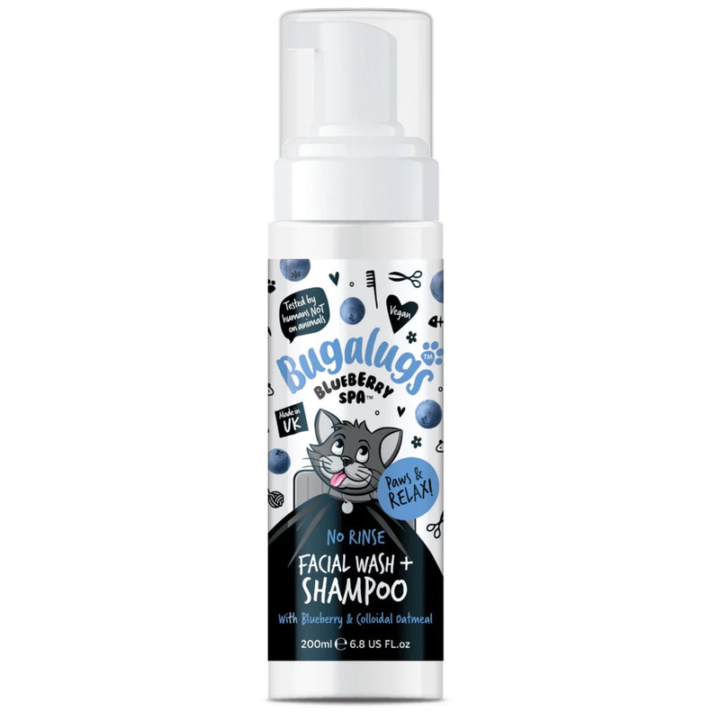 Load image into Gallery viewer, Bugalugs No Rinse Facial Wash &amp; Shampoo for cats with blueberry and colloidal oatmeal 200ml
