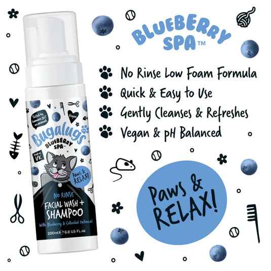 Bugalugs No Rinse Facial Wash & Shampoo For Cats with Blueberry  & Colloidal Oatmeal 200ml
