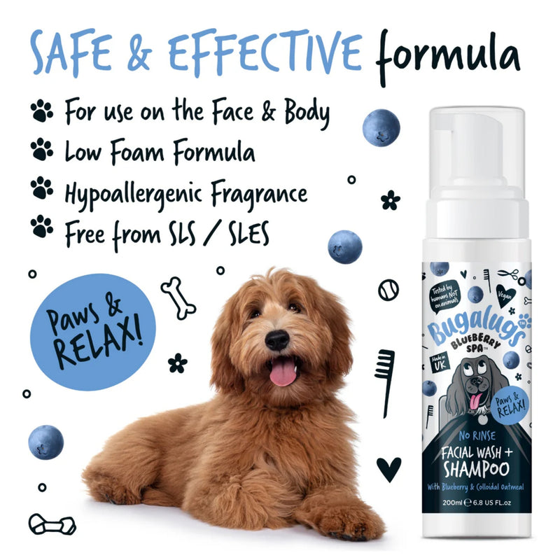 Load image into Gallery viewer, Bugalugs No Rinse Facial Wash &amp; Shampoo for Dogs – Blueberry &amp; Colloidal Oatmeal 200ml
