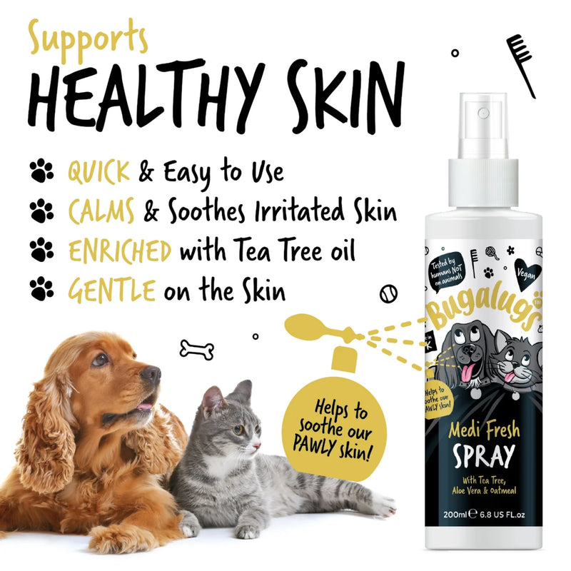 Load image into Gallery viewer, Bugalugs Medi Fresh Spray for Dogs &amp; Cats – Tea Tree, Aloe Vera &amp; Oatmeal 200ml
