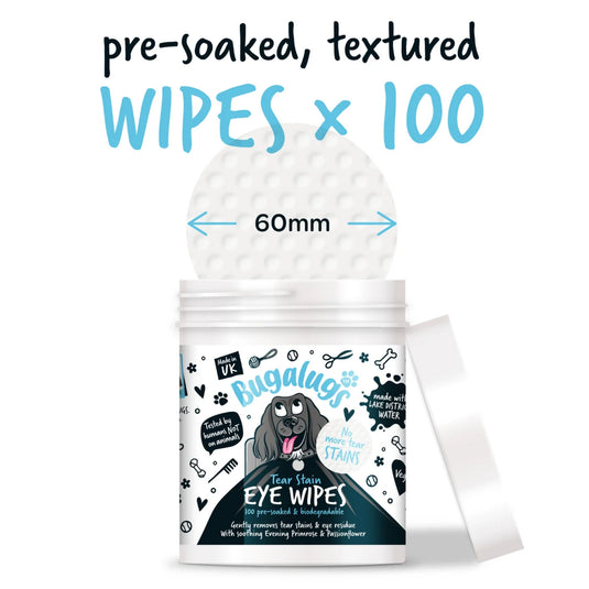 Bugalugs 100 Pre-Soaked Tear Stain Pads – Gentle Eye Cleaning Pads for Dogs