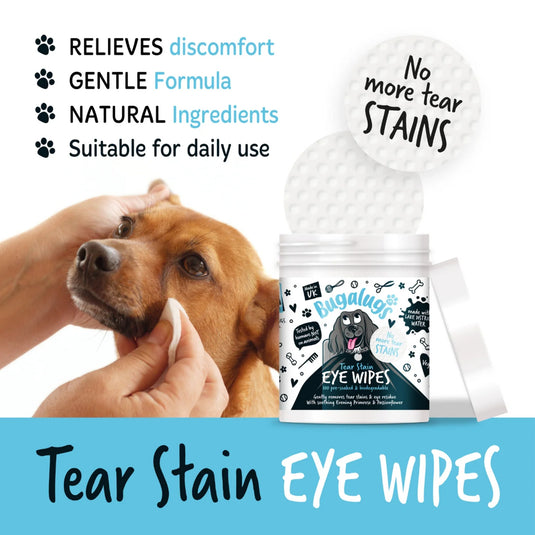 Bugalugs 100 Pre-Soaked Tear Stain Pads – Gentle Eye Cleaning Pads for Dogs