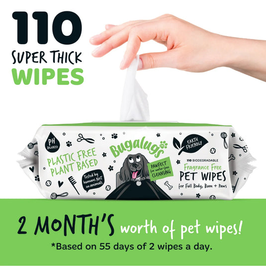 Bugalugs 110 Biodegradable Pet Wipes – Gentle & Eco-Friendly Dog Wipes