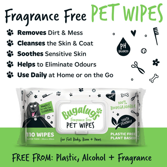 Bugalugs 110 Biodegradable Pet Wipes – Gentle & Eco-Friendly Dog Wipes
