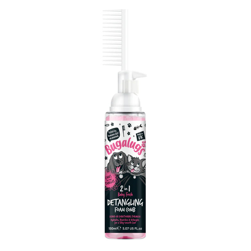 Load image into Gallery viewer, Bugalugs 2 in 1 Detangle &amp; Conditioning Foam Comb Baby Fresh 150ml grooming foam for dogs

