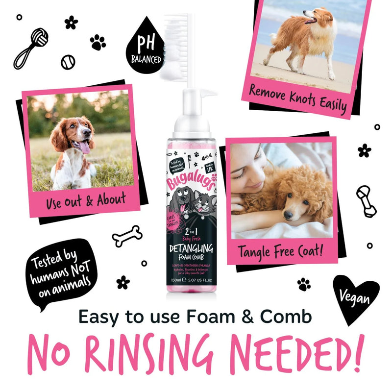 Load image into Gallery viewer, Bugalugs 2 in 1 Detangle &amp; Conditioning Foam Comb Baby Fresh 150ml – Gentle Grooming for Dogs
