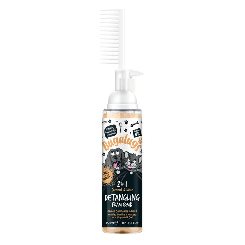 Load image into Gallery viewer, Bugalugs 2 in 1 Detangle &amp; Conditioning Foam Comb Coconut &amp; Lime 150ml grooming foam for dogs
