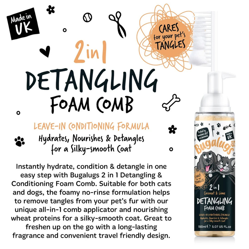 Load image into Gallery viewer, Bugalugs 2 in 1 Detangle &amp; Conditioning Foam Comb Coconut &amp; Lime 150ml – Gentle Grooming for Dogs
