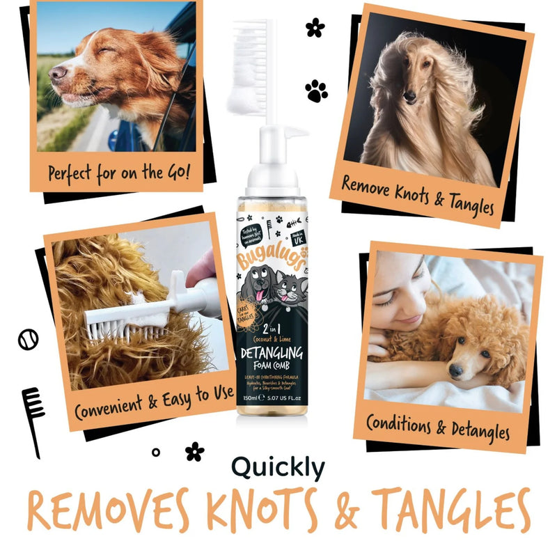 Load image into Gallery viewer, Bugalugs 2 in 1 Detangle &amp; Conditioning Foam Comb Coconut &amp; Lime 150ml – Gentle Grooming for Dogs
