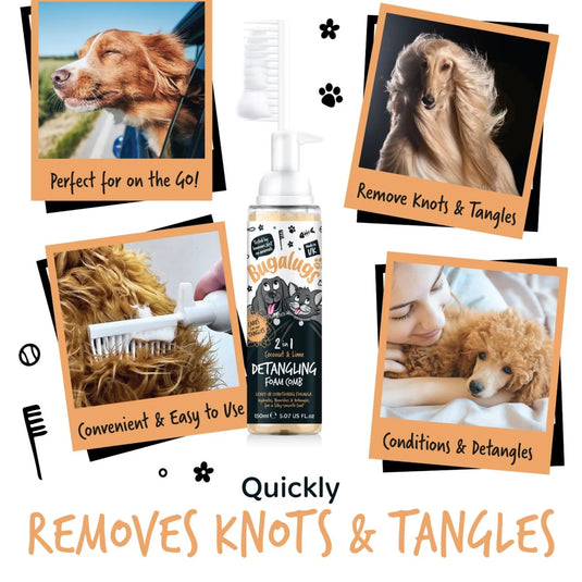 Bugalugs 2 in 1 Detangle & Conditioning Foam Comb Coconut & Lime 150ml – Gentle Grooming for Dogs