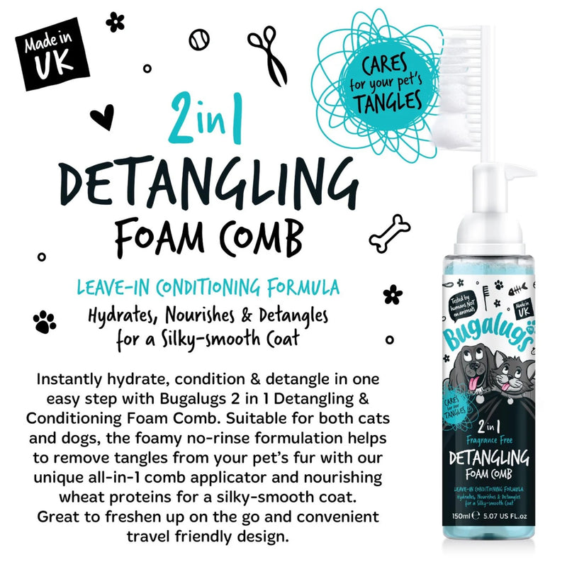 Load image into Gallery viewer, Bugalugs 2 in 1 Detangle &amp; Conditioning Foam Comb Fragrance Free 150ml – Gentle Grooming for Dogs
