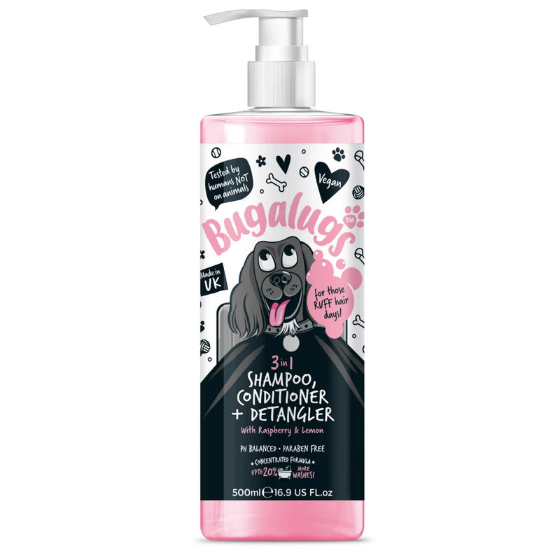 Load image into Gallery viewer, Bugalugs 3 in 1 Detangle Shampoo &amp; Conditioner Raspberry &amp; Lemon 500ml for dogs
