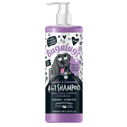 Bugalugs 4 in 1 Lavender & Chamomile Dog Shampoo 500ml gentle cleansing and conditioning for dogs