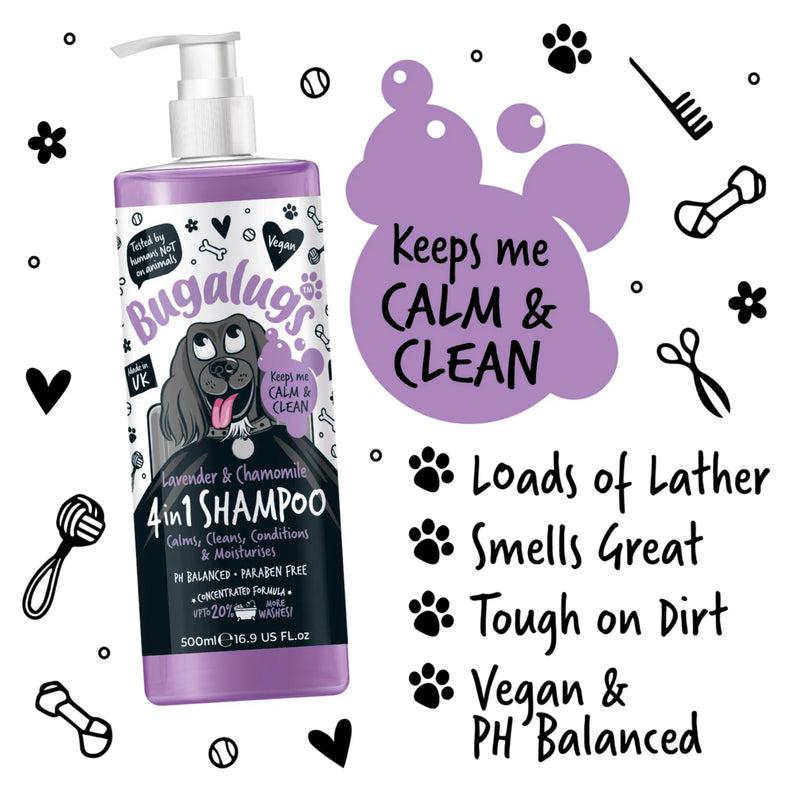 Load image into Gallery viewer, Bugalugs 4 in 1 Lavender &amp; Chamomile Dog Shampoo 500ml – Gentle Cleansing &amp; Conditioning
