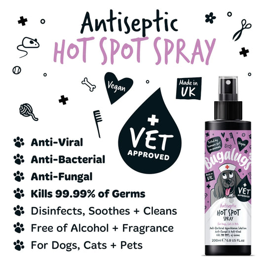 Bugalugs Antiseptic Hot Spot Spray 200ml – Skin Care for Dogs & Cats & Other Animals