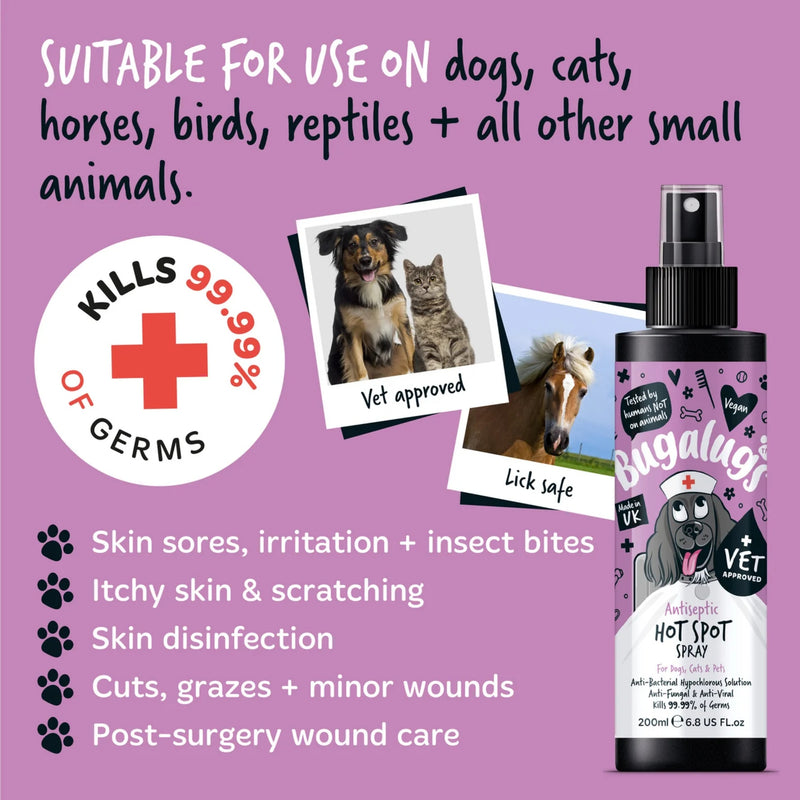 Load image into Gallery viewer, Bugalugs Antiseptic Hot Spot Spray 200ml – Skin Care for Dogs &amp; Cats &amp; Other Animals
