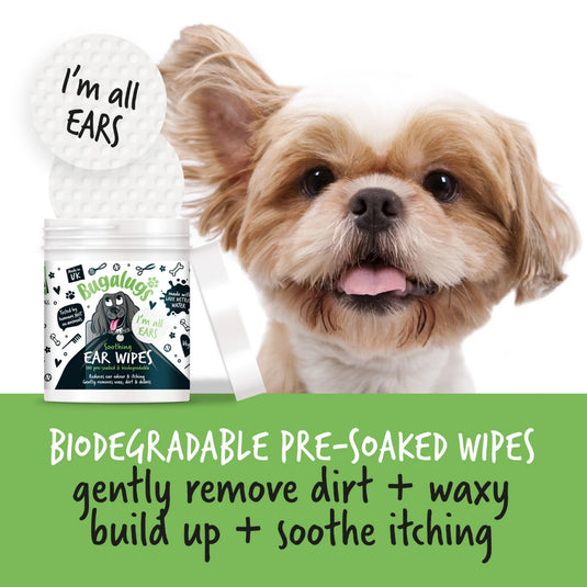 Bugalugs 100 Pre-Soaked Ear Pads – Gentle Ear Cleaning Pads for Dogs