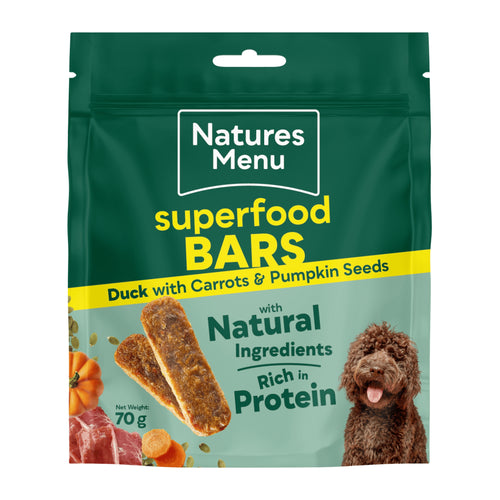 Natures Menu Superfood Bars Duck with Carrot & Pumpkin Seeds 70g – Nutrient-Packed & Delicious