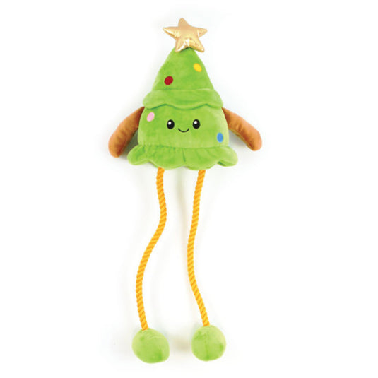 Festive Ropee Long Legs Kendall The Christmas Tree Dog Toy – durable rope chew and squeaky Christmas toy for dogs