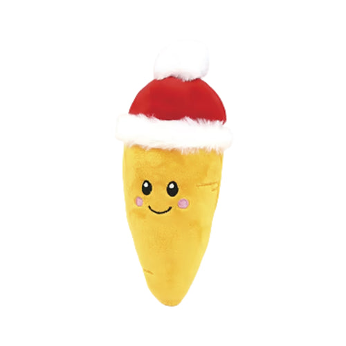Christmas Carrot Dog Toy with festive plush design