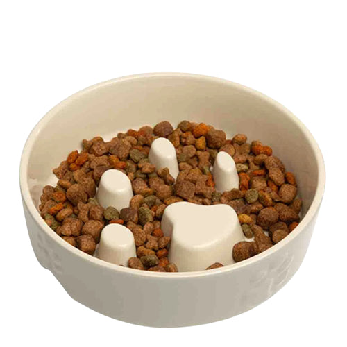 Scruffs Icon Cream Ceramic Slow Feeder Dog Bowl – 20cm, 1.1L – Anti-Gulp Bowl for Better Digestion