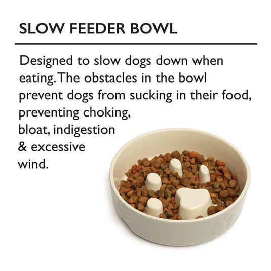 Scruffs Icon Slow Feeder Pet Bowl – Cream Ceramic Dog Bowl – Anti-Gulp Design for Healthy Digestion
