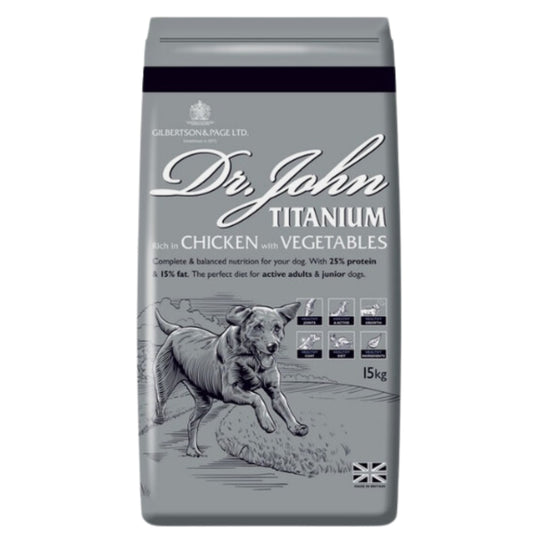 Dr John Titanium Adult Dry Dog Food - Working/Racing Dogs - Chicken and Vegetables - 15Kg