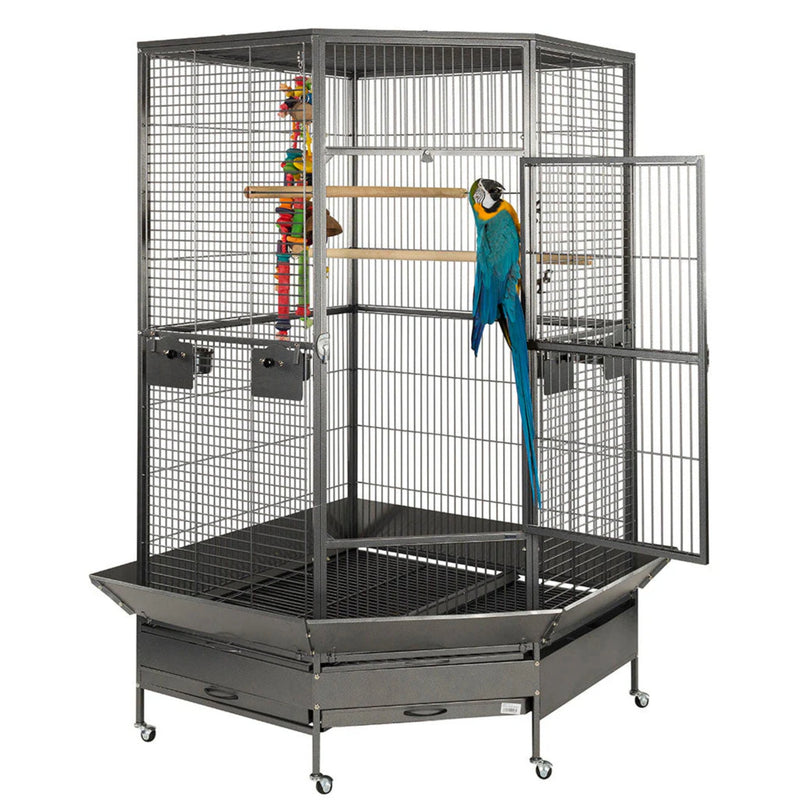 Load image into Gallery viewer, Raleigh Bird Cage – Large, heavy-duty bird cage for parrots, African greys, and macaws. Features strong metal bars, deep pull-out tray, and secure access doors.
