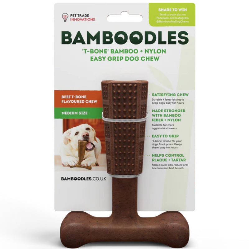 Load image into Gallery viewer, Bamboodles &#39;T-Bone&#39; Bamboo &amp; Nylon Durable Easy-Grip Dog Chew Toy – Strong, Long-Lasting &amp; Supports Dental Health.
