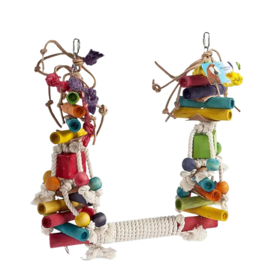 Jungle Stack Swing with colourful wood and rope for medium to large parrots