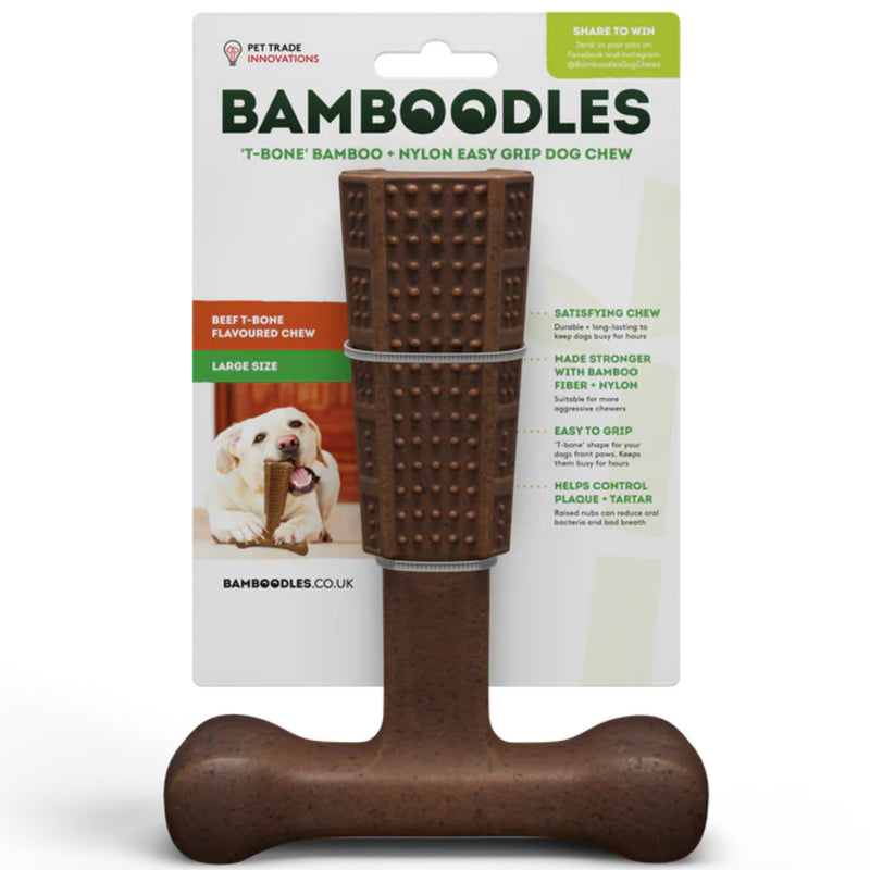 Load image into Gallery viewer, Bamboodles &#39;T-Bone&#39; Bamboo &amp; Nylon Durable Easy-Grip Dog Chew Toy – Strong, Long-Lasting &amp; Supports Dental Health.
